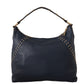 Elegant Blue Leather Shoulder Bag with Gold Accents
