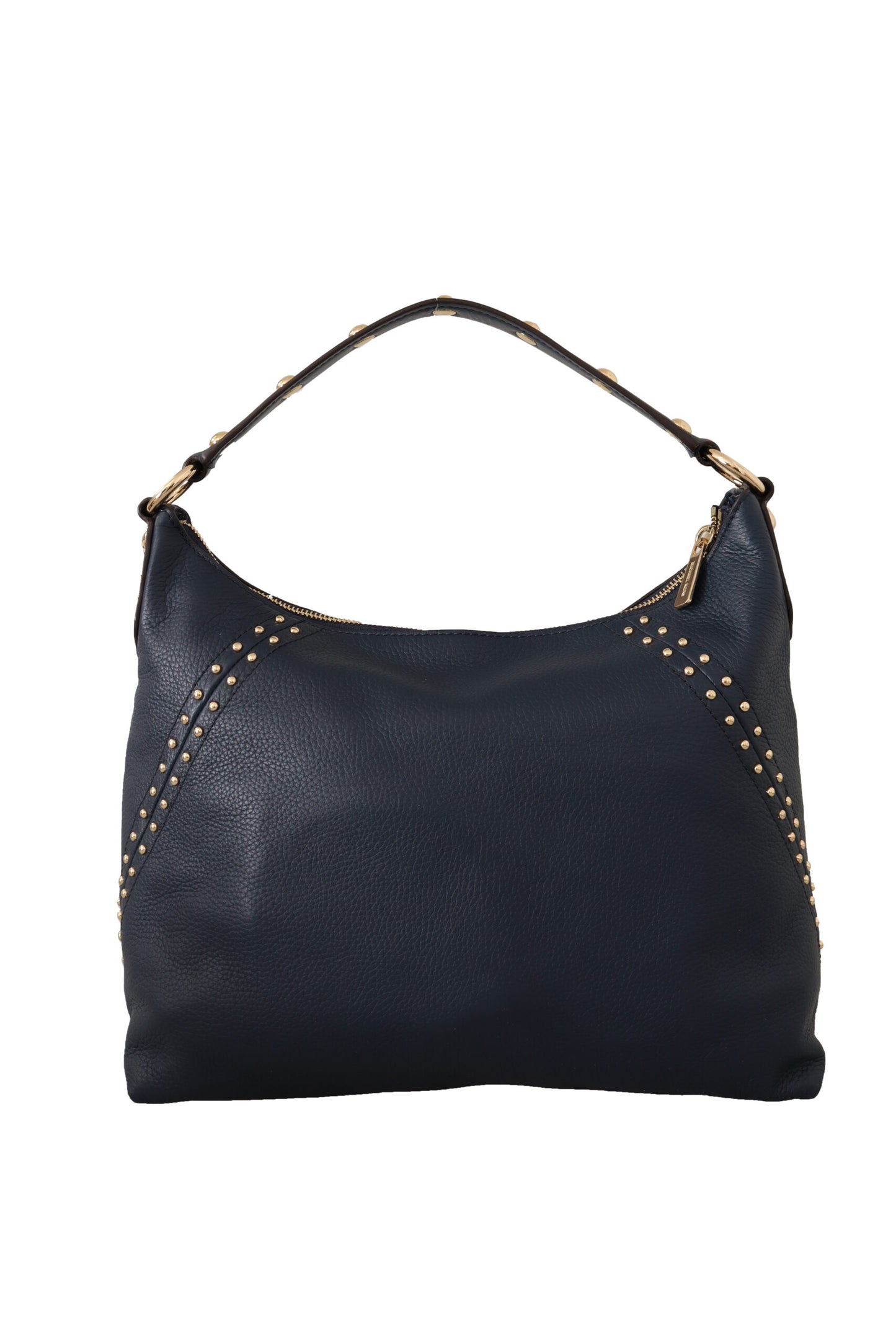 Elegant Blue Leather Shoulder Bag with Gold Accents