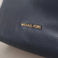 Elegant Blue Leather Shoulder Bag with Gold Accents