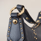 Elegant Blue Leather Shoulder Bag with Gold Accents