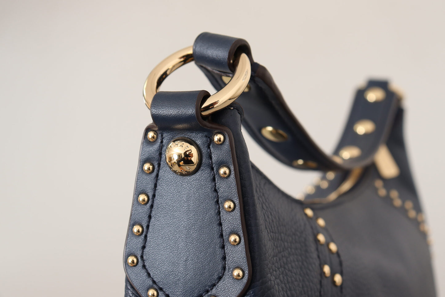 Elegant Blue Leather Shoulder Bag with Gold Accents