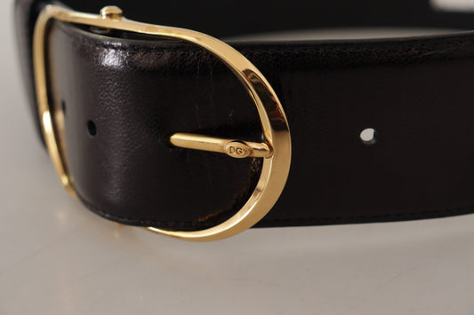 Elegant Black Leather Logo Belt