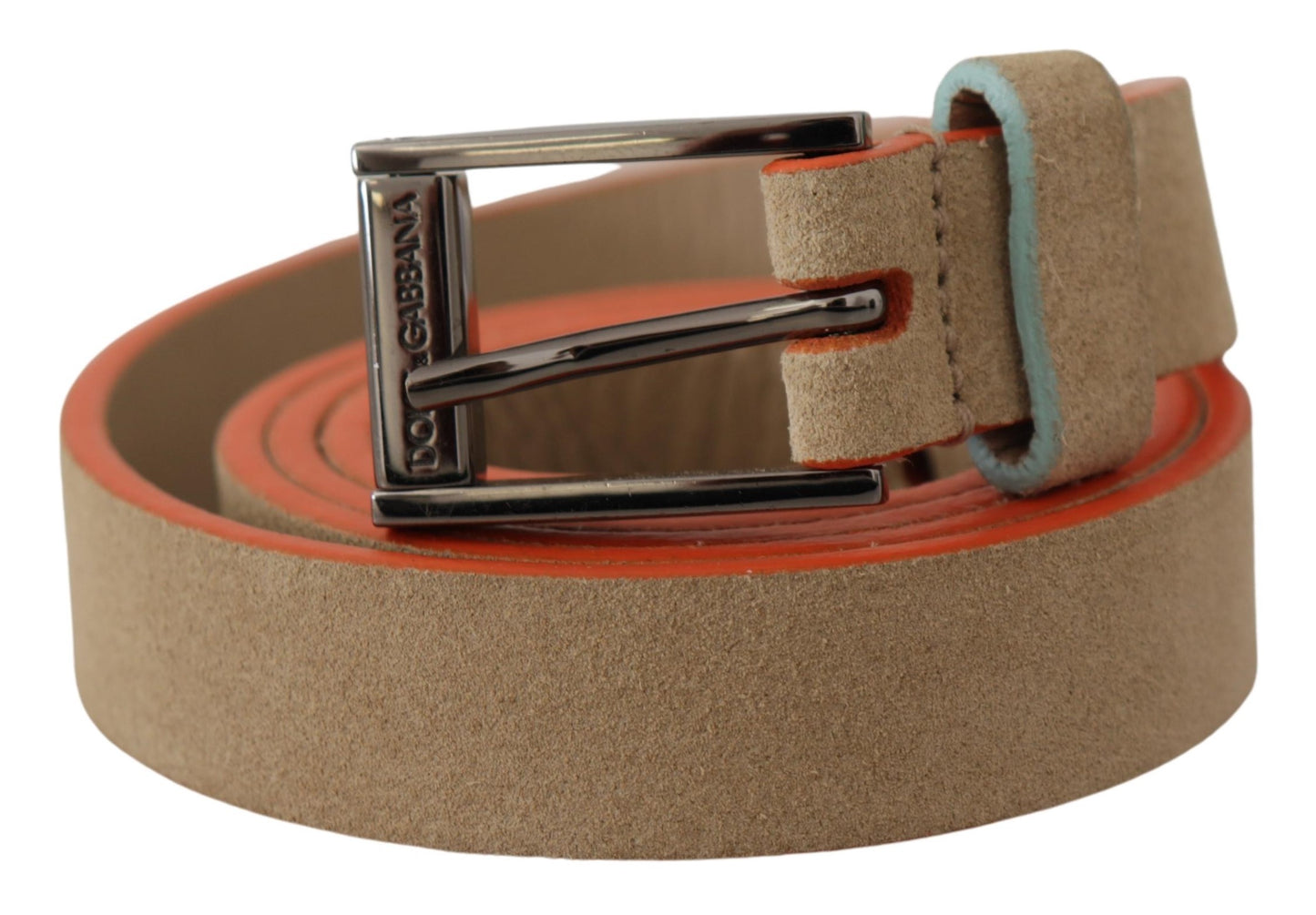 Elegant Nude Suede Belt with Logo Buckle