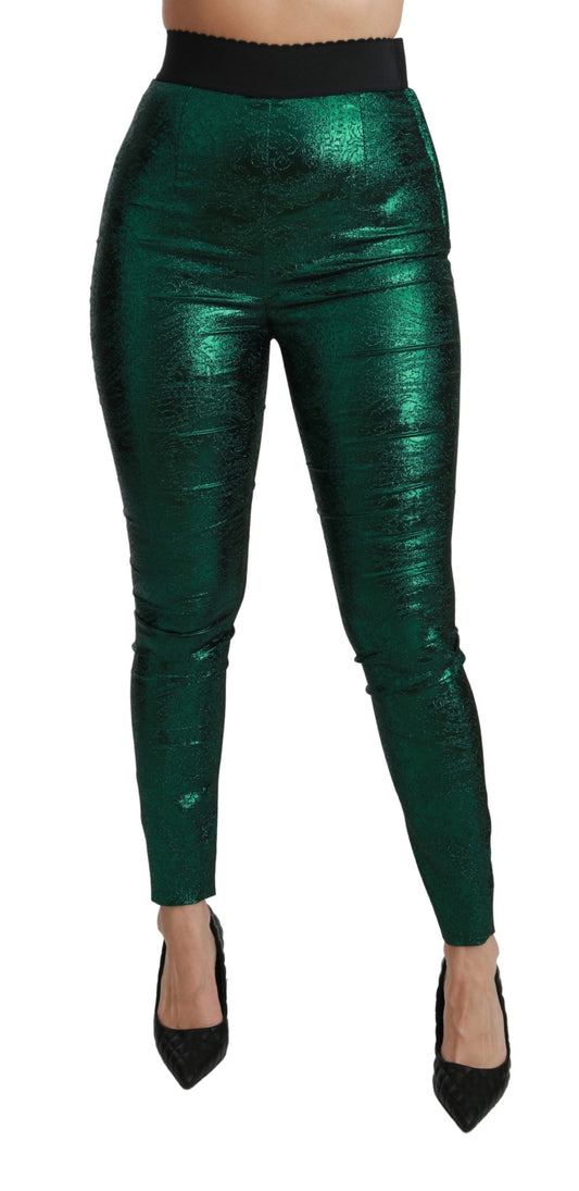 Elegant Green Jacquard Slim Fit Leggings