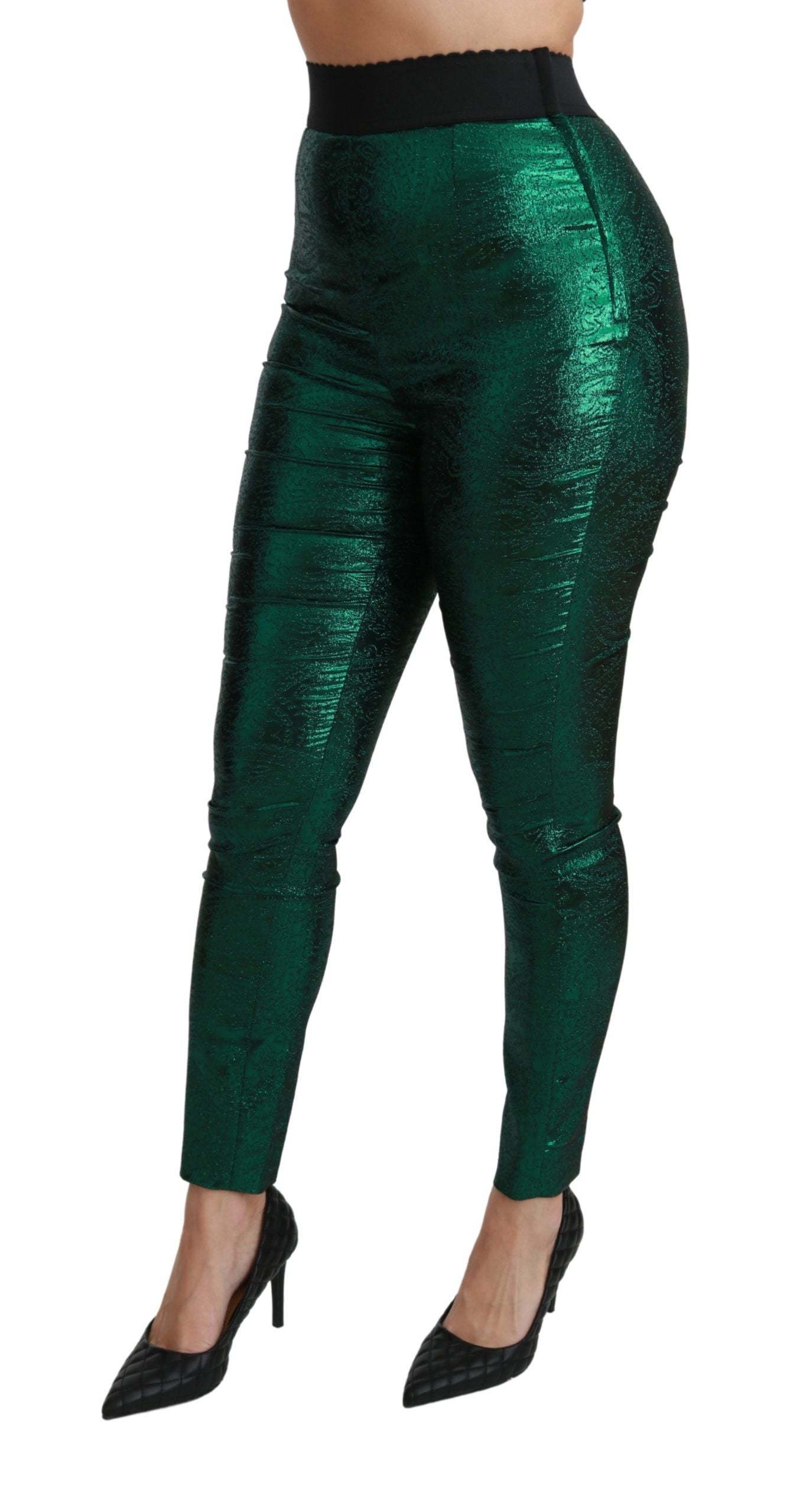 Elegant Green Jacquard Slim Fit Leggings