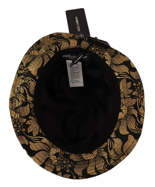 Elegant Gold-Threaded Black Bucket Hat