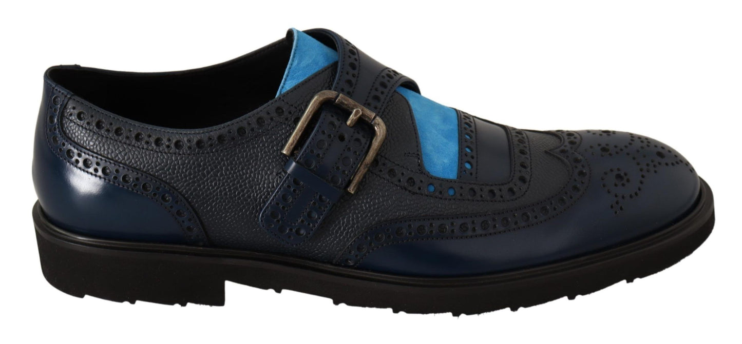 Elegant Blue Leather Monk Shoes