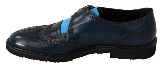 Elegant Blue Leather Monk Shoes