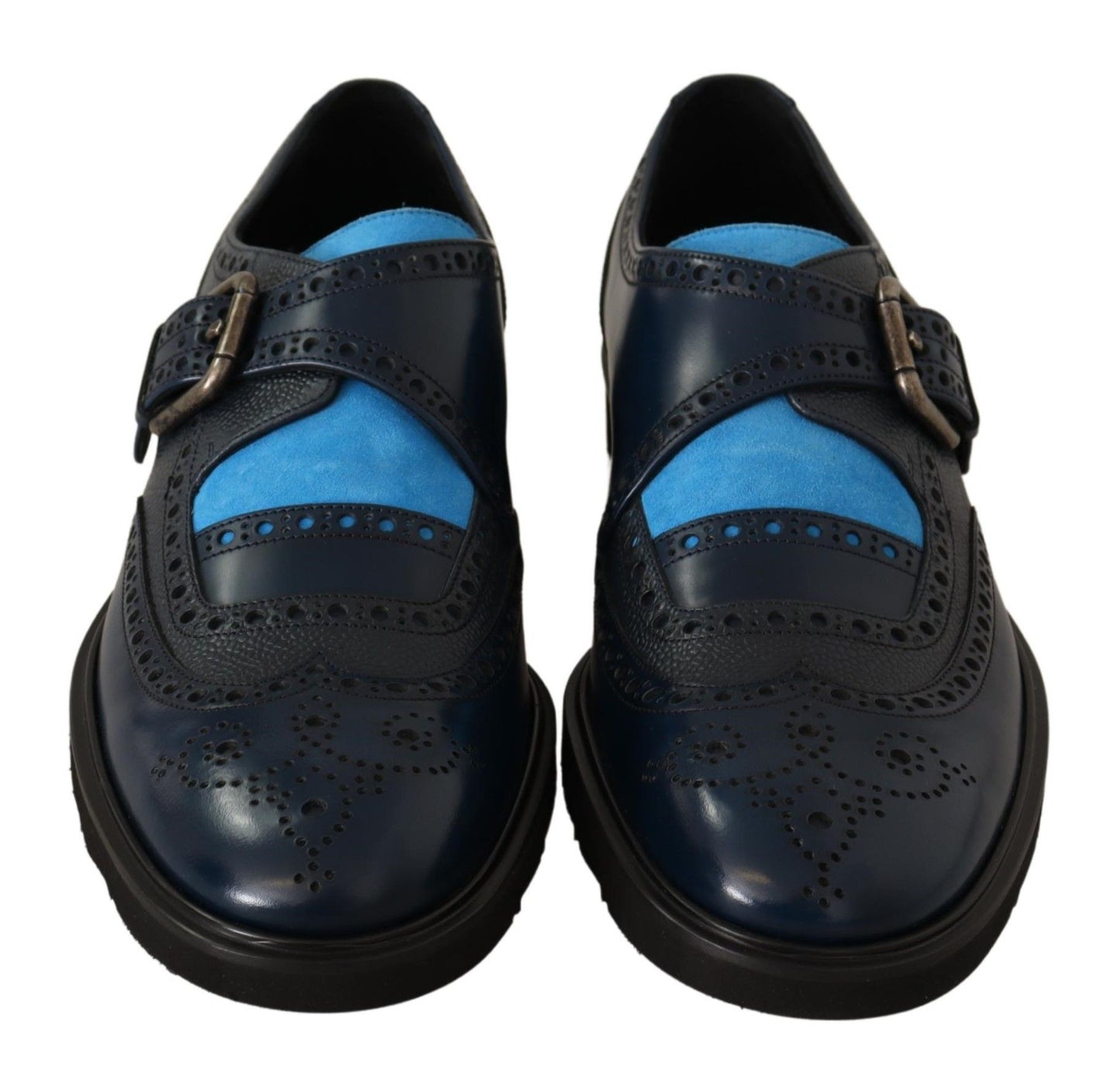 Elegant Blue Leather Monk Shoes