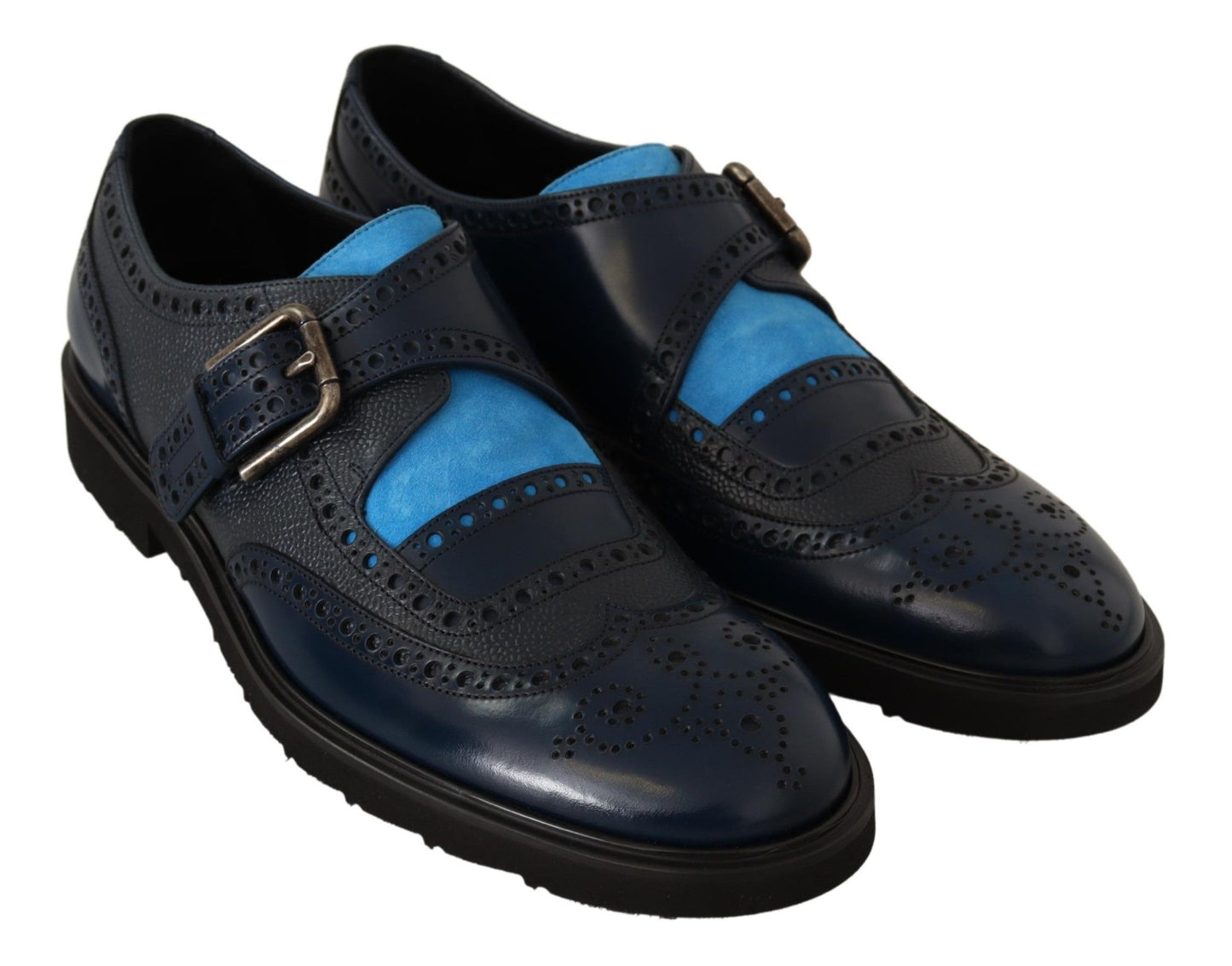 Elegant Blue Leather Monk Shoes