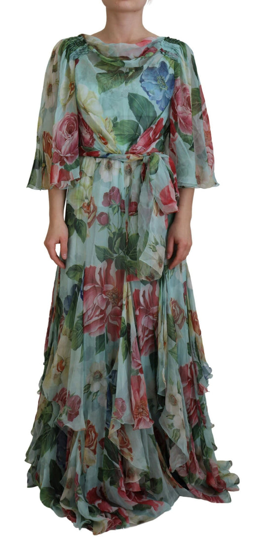 Elegant Floral Silk Long Dress