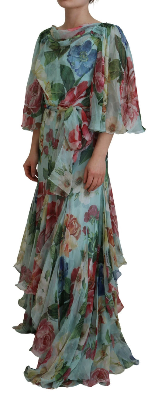 Elegant Floral Silk Long Dress