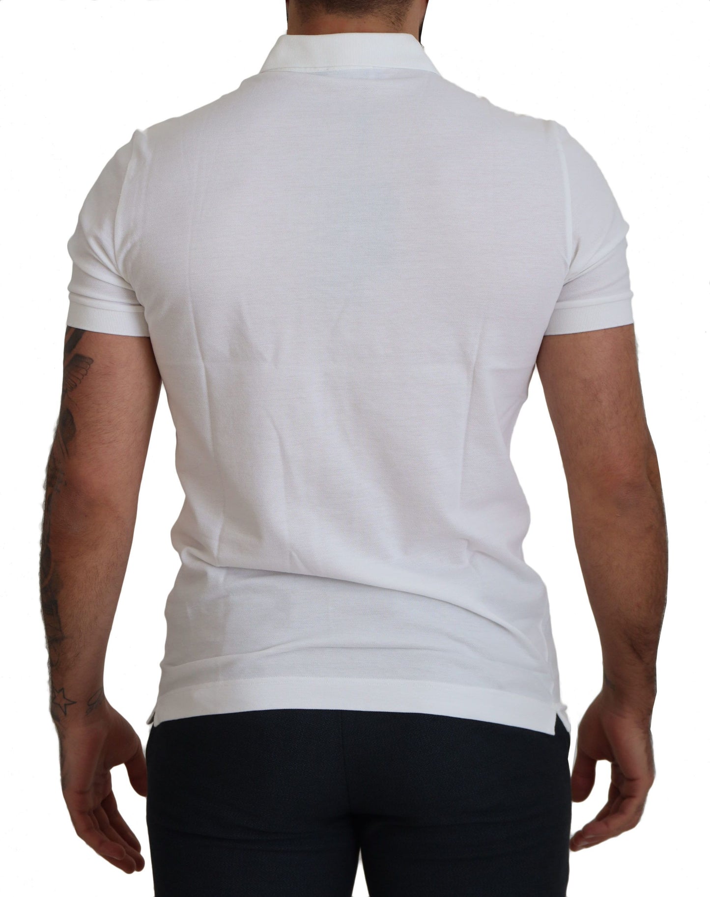 Elegant White Cotton Polo T-Shirt with Crown Embroidery