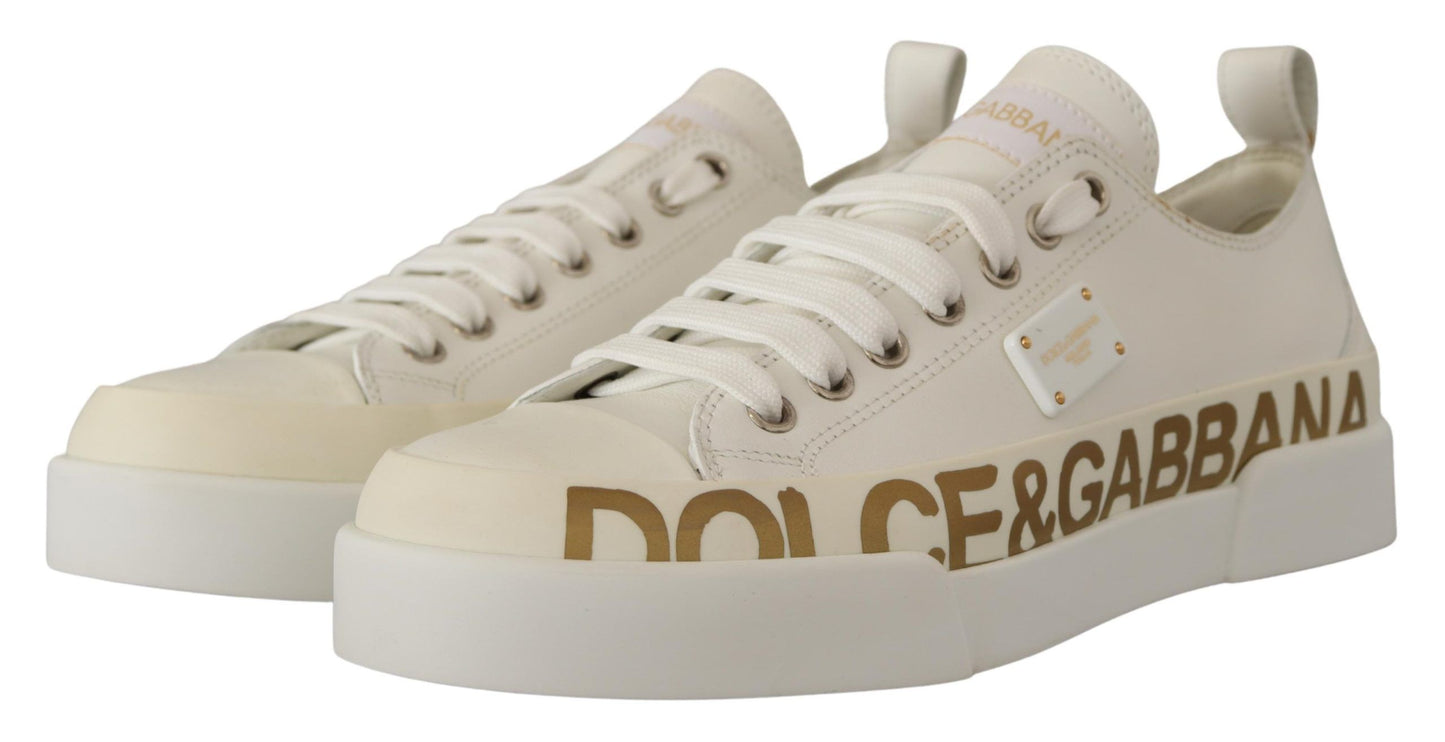 Elegant Gold Logo Leather Sneakers