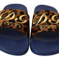 Blue Brown Leopard Logo Rubber Slides Slippers Shoes