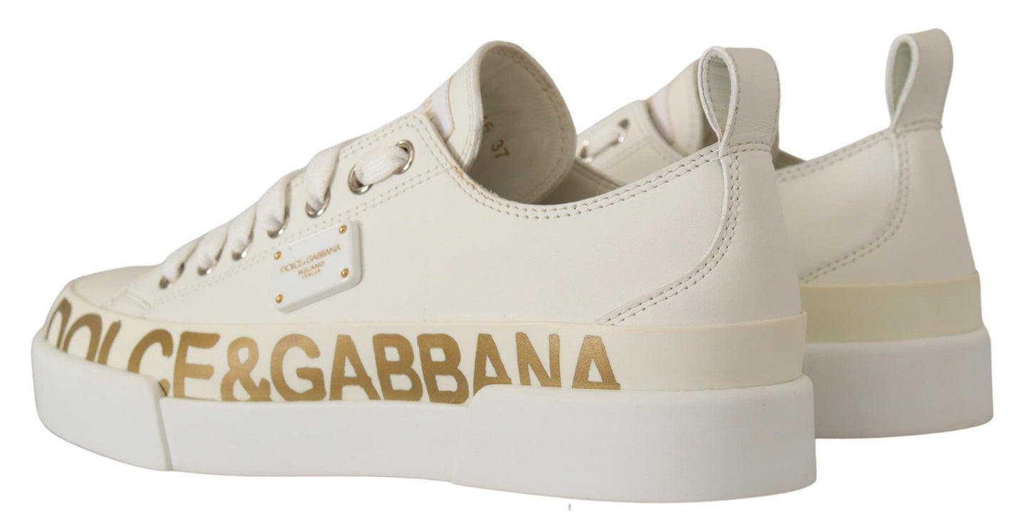 Elegant Gold Logo Leather Sneakers