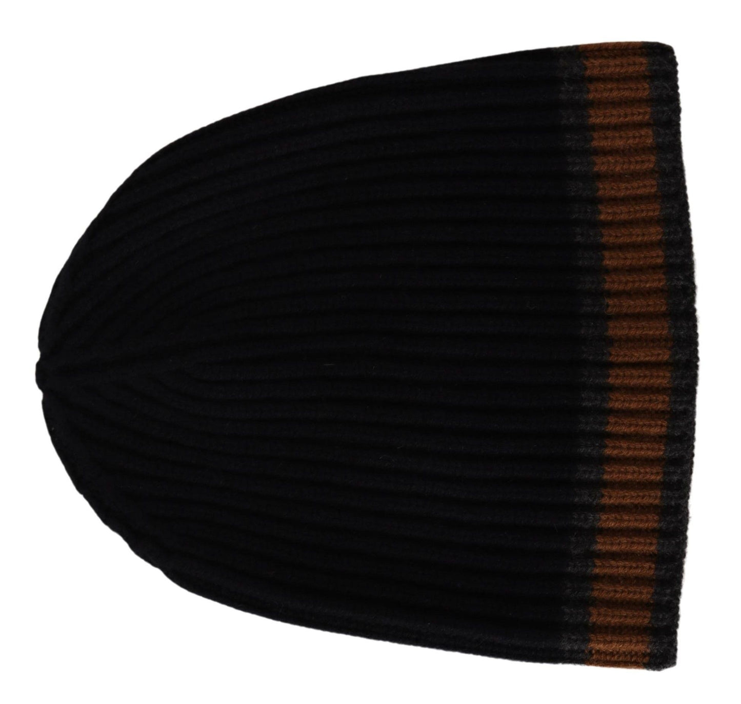 Elegant Charcoal Striped Cashmere Beanie