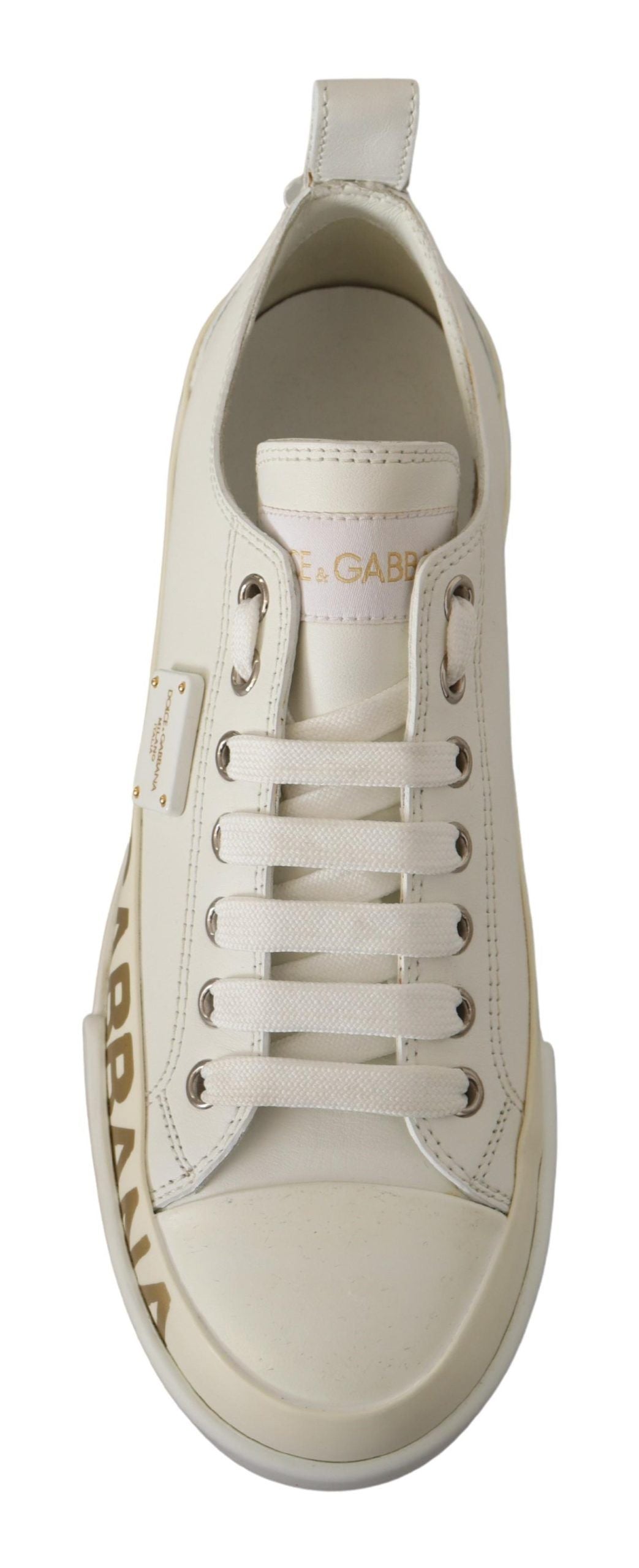 Elegant Gold Logo Leather Sneakers