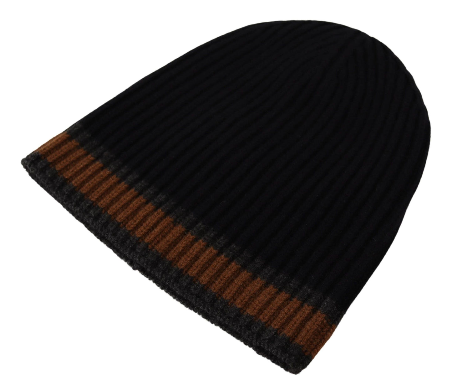 Elegant Charcoal Striped Cashmere Beanie