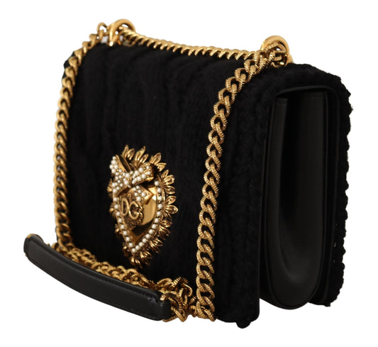 Sumptuous Black Wool-Cashmere Shoulder Bag