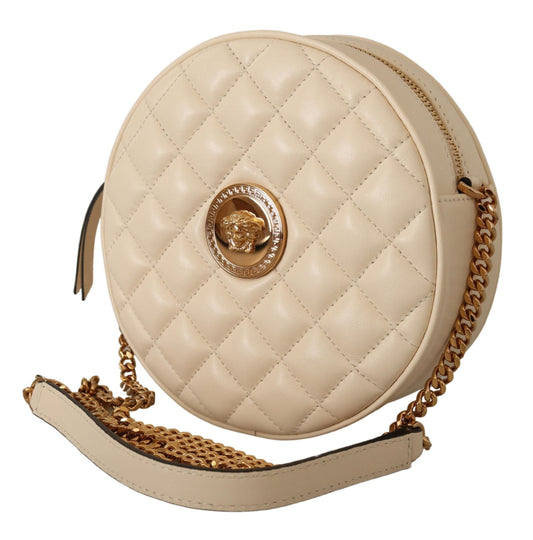 Elegant White Nappa Leather Round Shoulder Bag