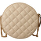 Elegant White Nappa Leather Round Shoulder Bag