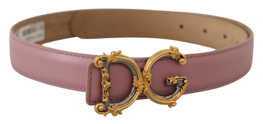 Elegant Pink Leather Belt with Logo Buckle