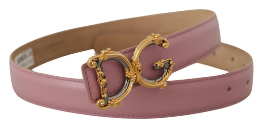 Elegant Pink Leather Belt with Logo Buckle