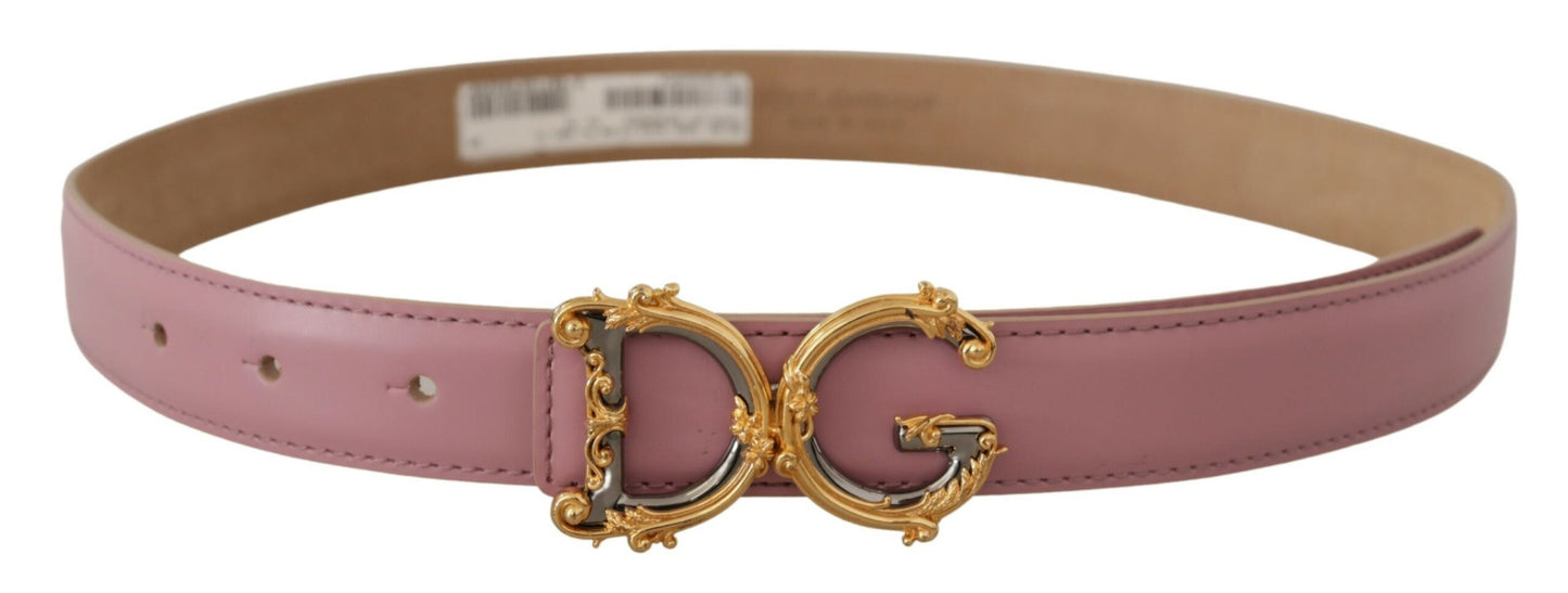 Elegant Pink Leather Belt with Logo Buckle