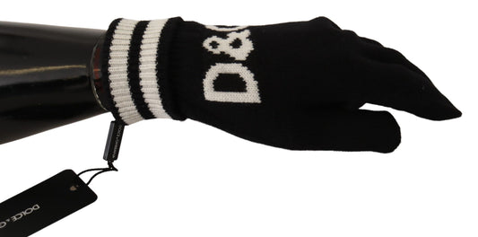 Elegant Cashmere Knit Black Gloves