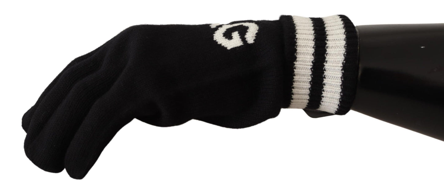 Elegant Cashmere Knit Black Gloves