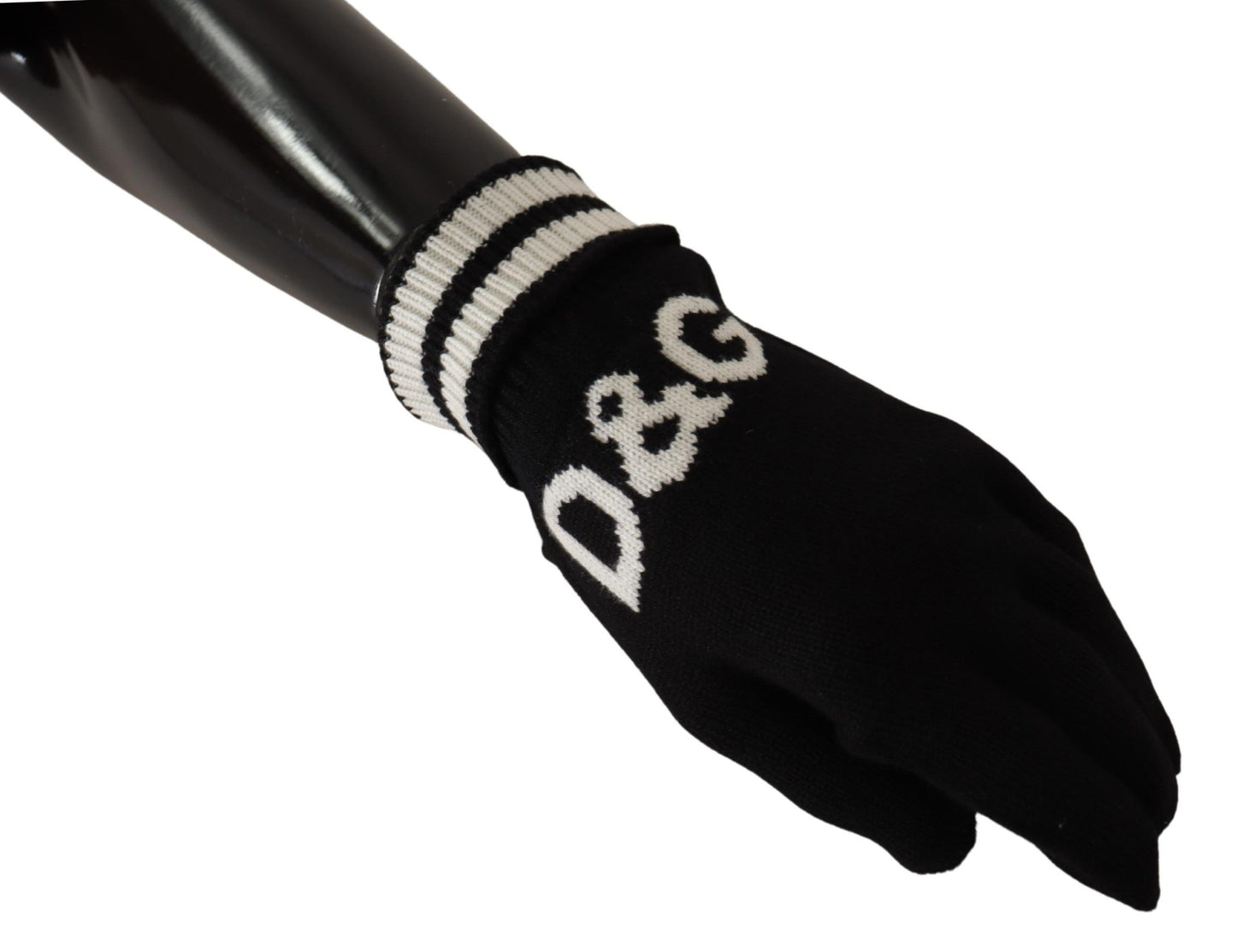 Elegant Cashmere Knit Black Gloves