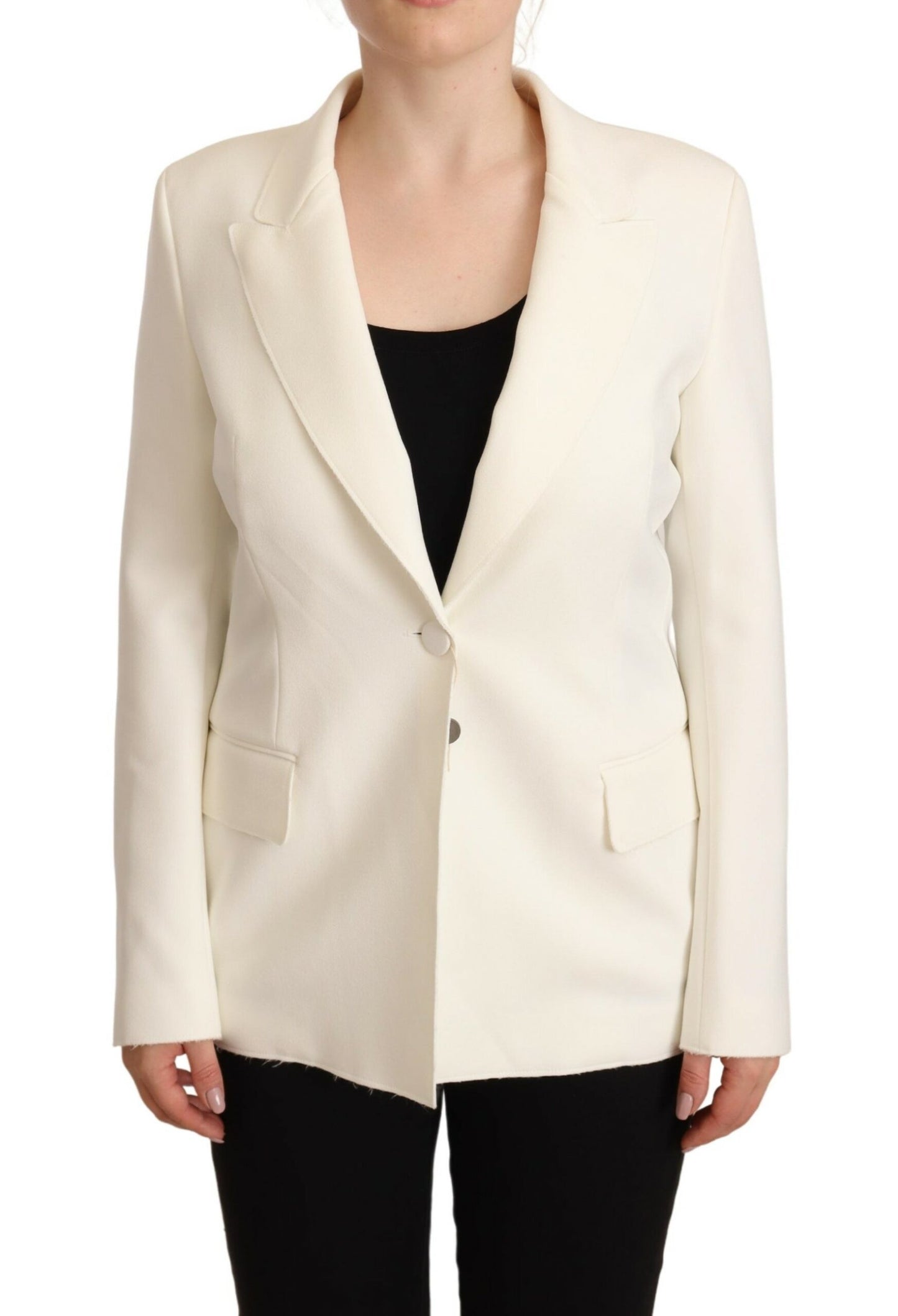 Elegant Beige Peak Lapel Blazer Jacket