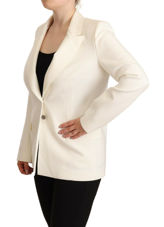 Elegant Beige Peak Lapel Blazer Jacket