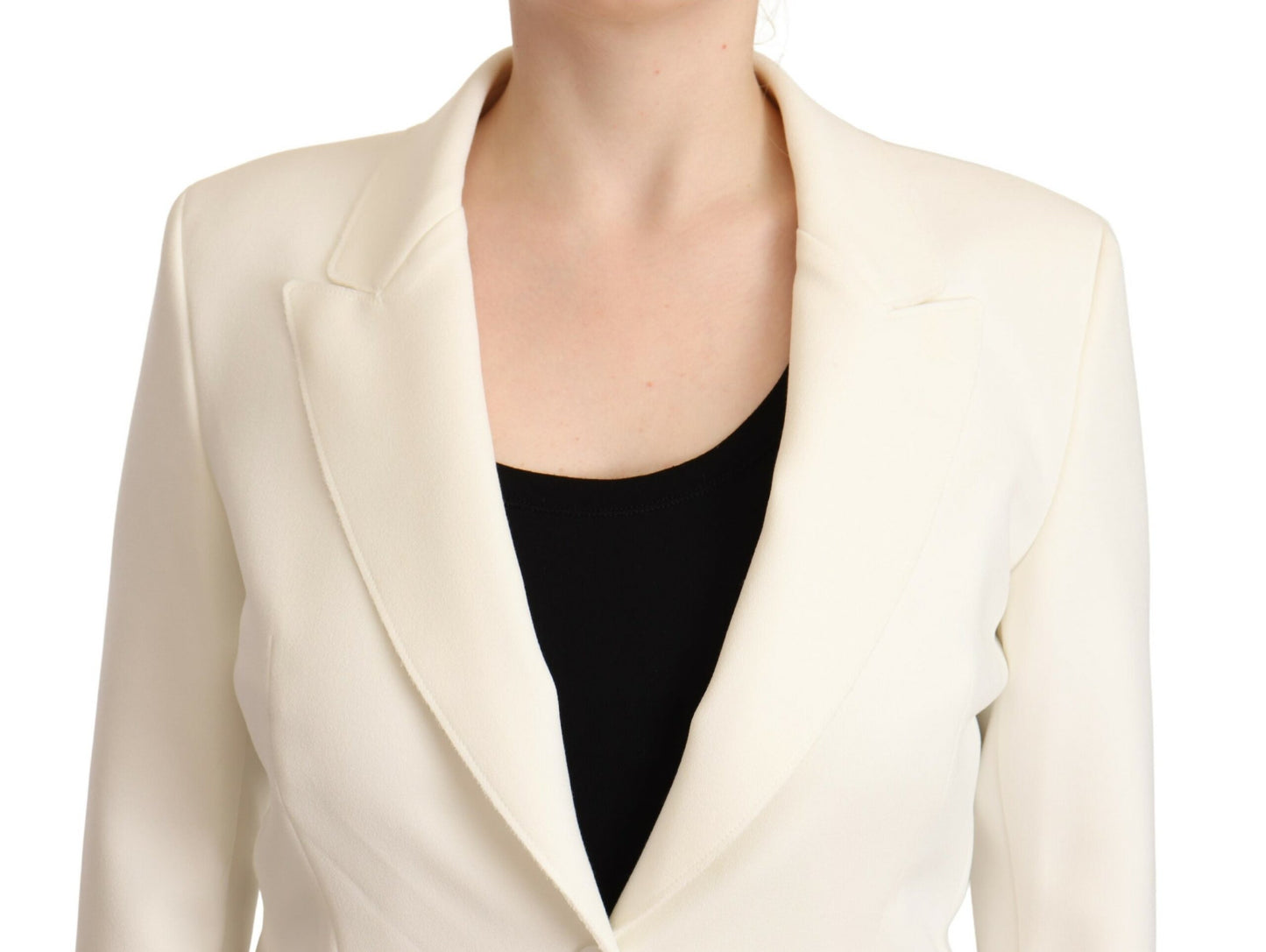 Elegant Beige Peak Lapel Blazer Jacket