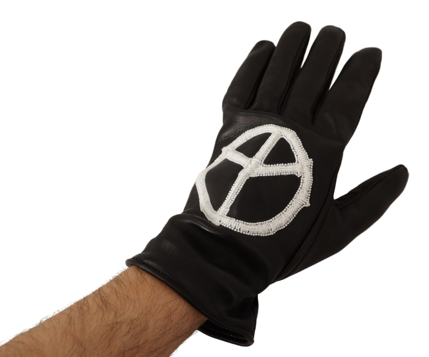 Black Peace Sign Leather Gloves