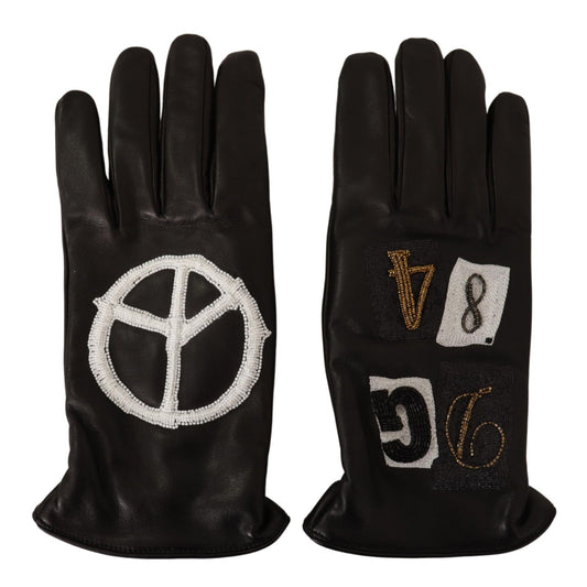 Black Peace Sign Leather Gloves