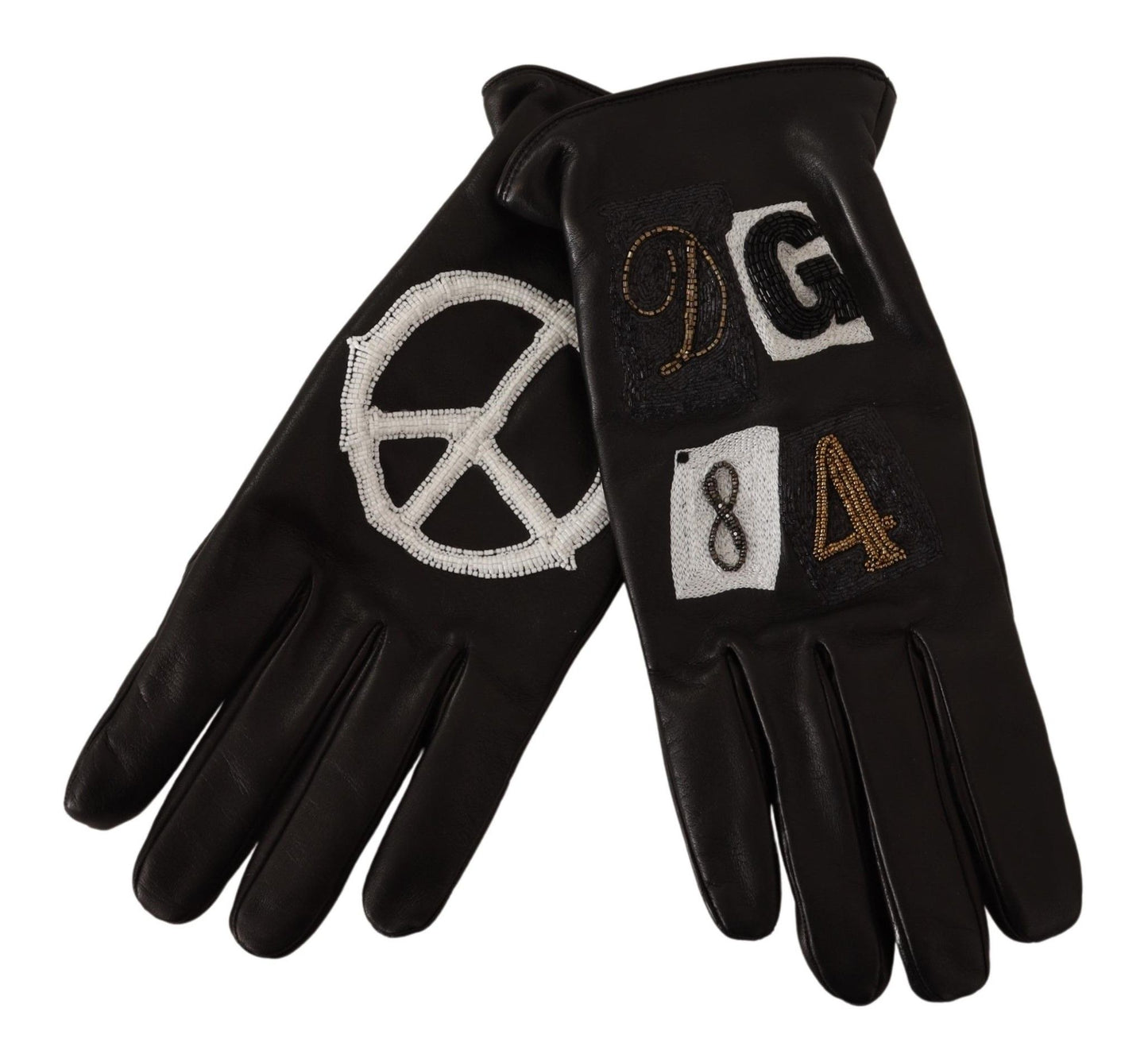 Black Peace Sign Leather Gloves