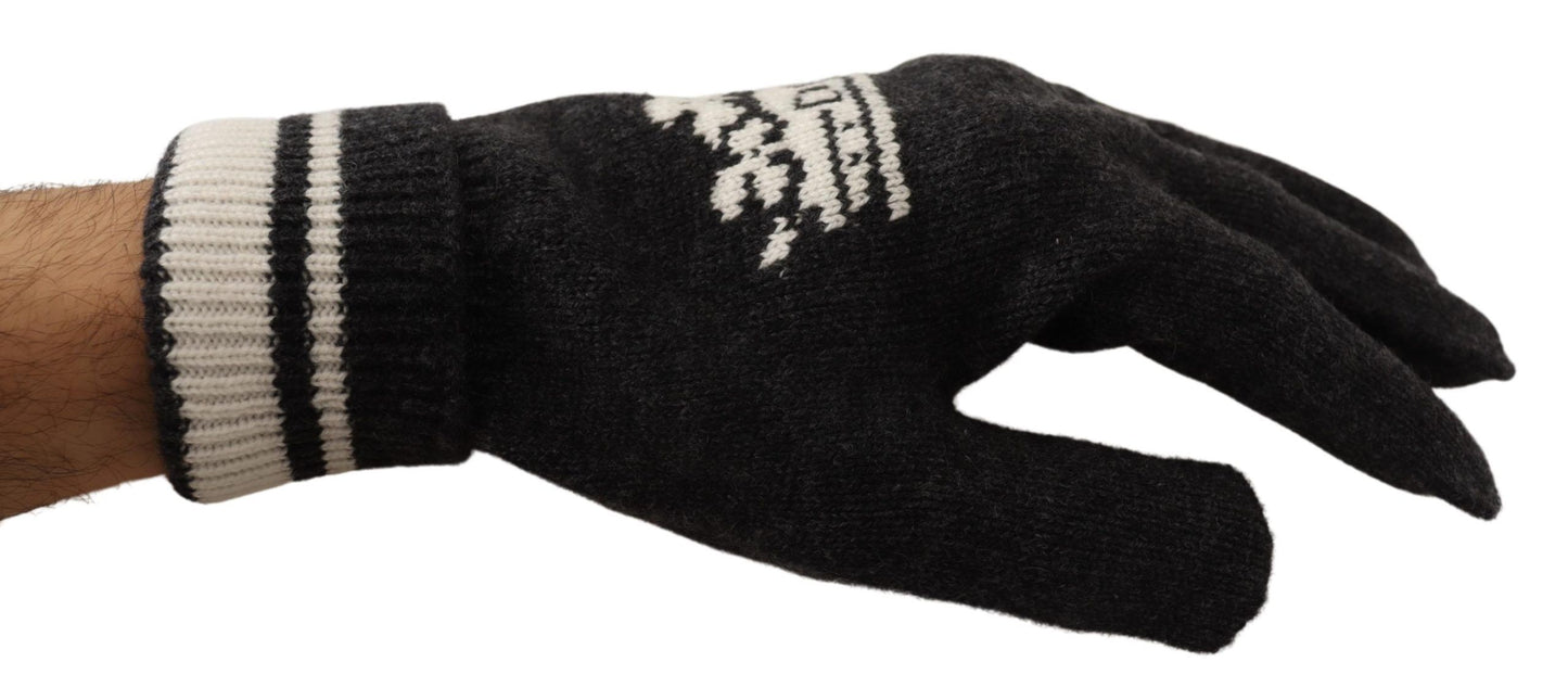 Elegant Cashmere Gloves with Crown Pattern