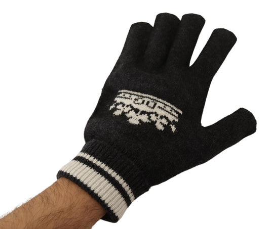 Elegant Cashmere Gloves with Crown Pattern