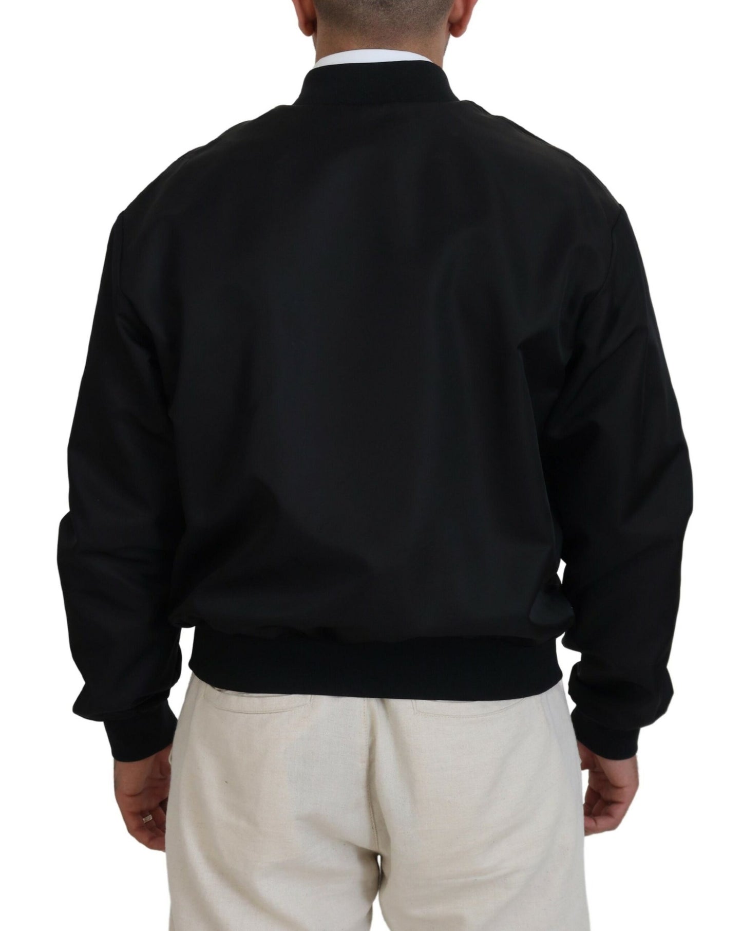 Elegant Black Nylon Bomber Jacket