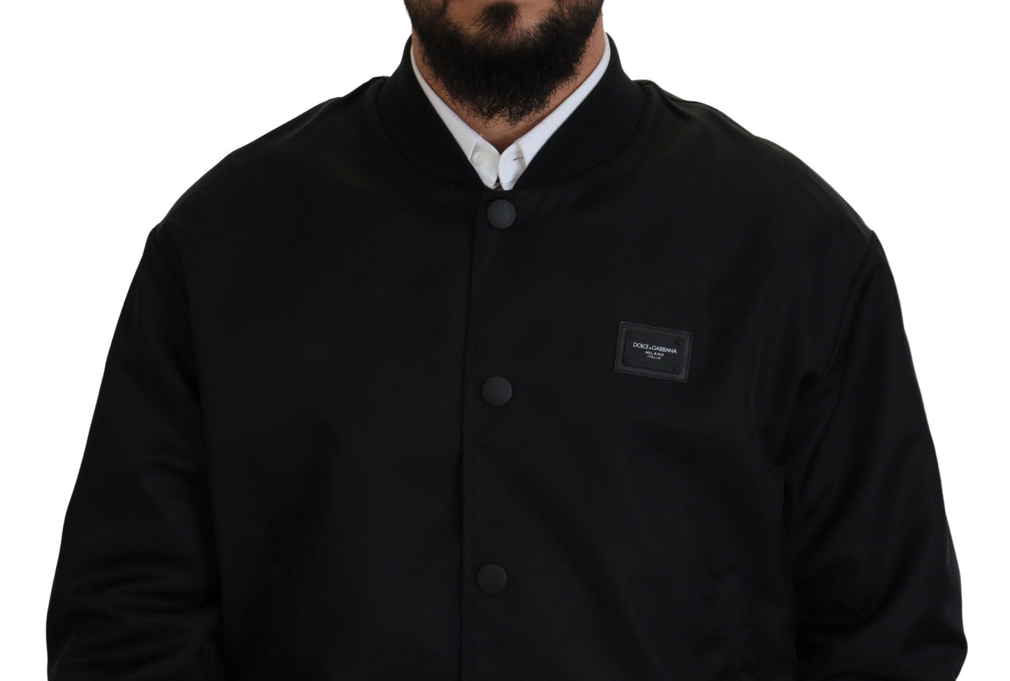 Elegant Black Nylon Bomber Jacket