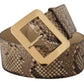 Brown Exotic Wide Waist Leather Gold Metal Buckle Belt