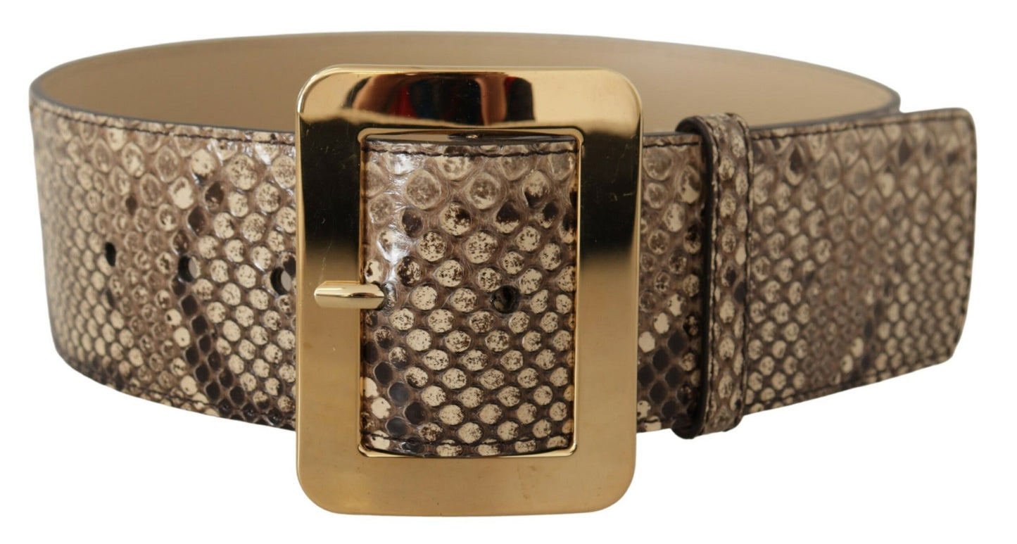 Brown Exotic Wide Waist Leather Gold Metal Buckle Belt