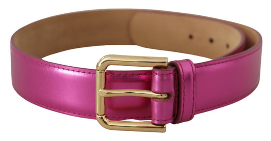 Chic Pink Leather Logo Buckle Belt