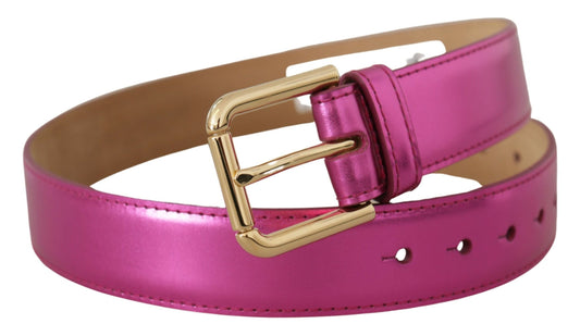 Chic Pink Leather Logo Buckle Belt