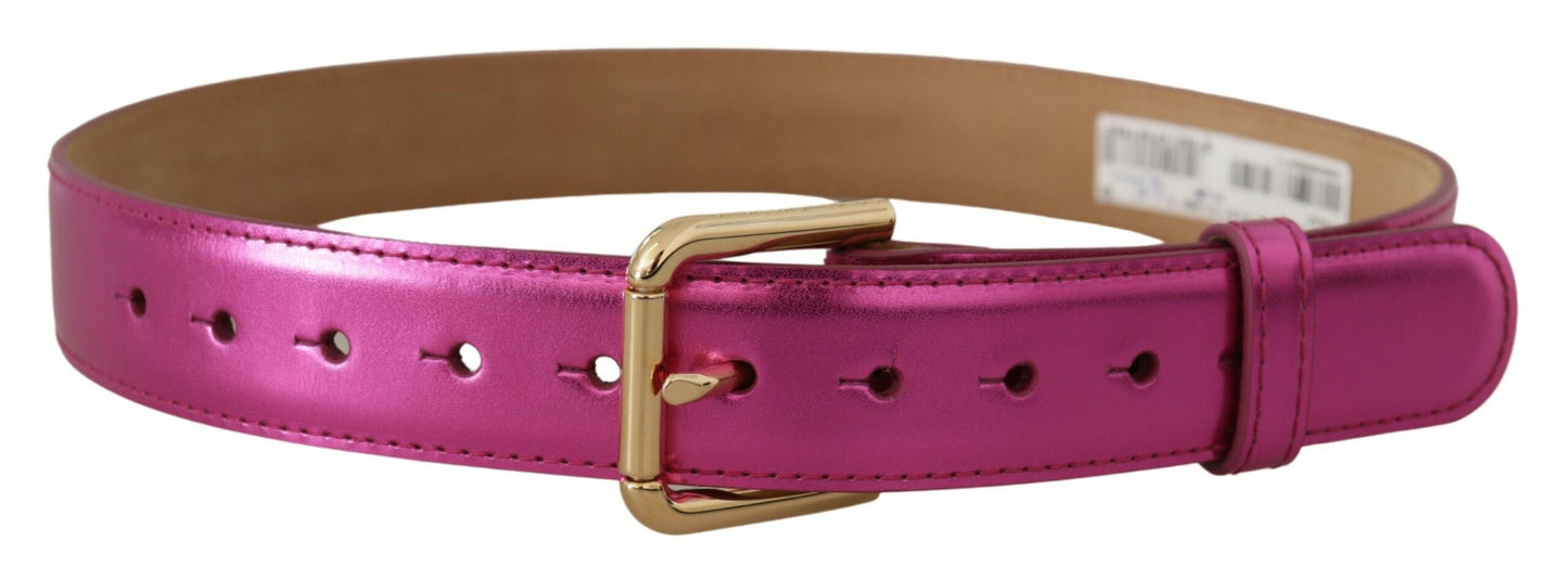 Chic Pink Leather Logo Buckle Belt