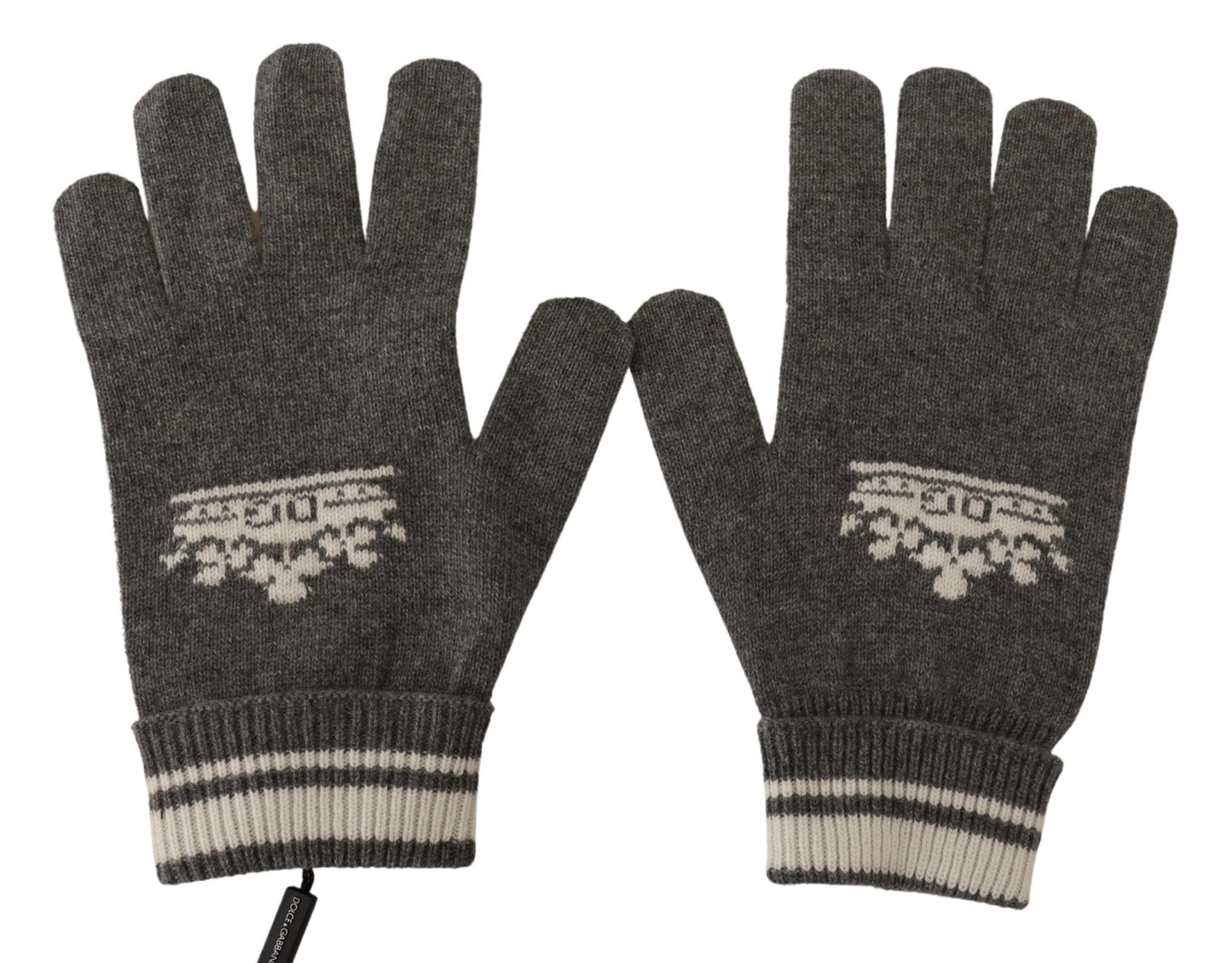 Elegant Cashmere Gloves with Crown Motifs