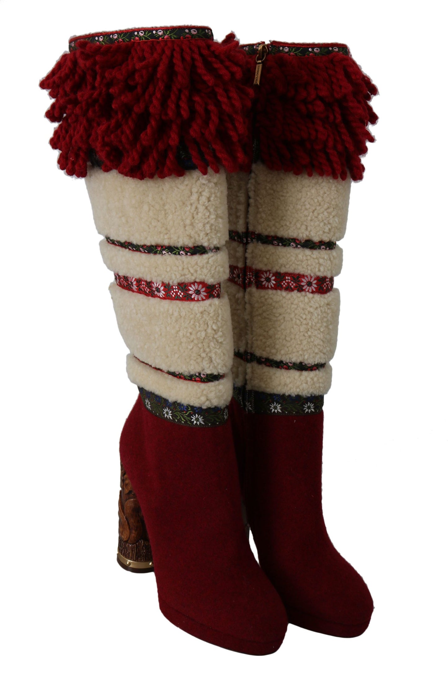 Chic Multicolor Shearling High Heel Boots