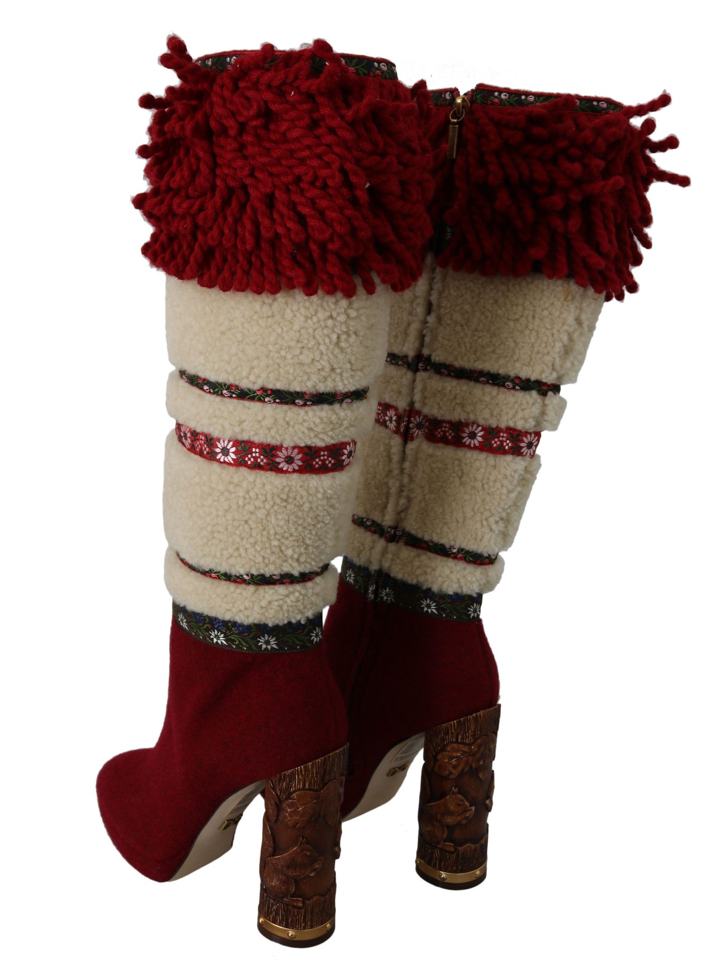 Chic Multicolor Shearling High Heel Boots